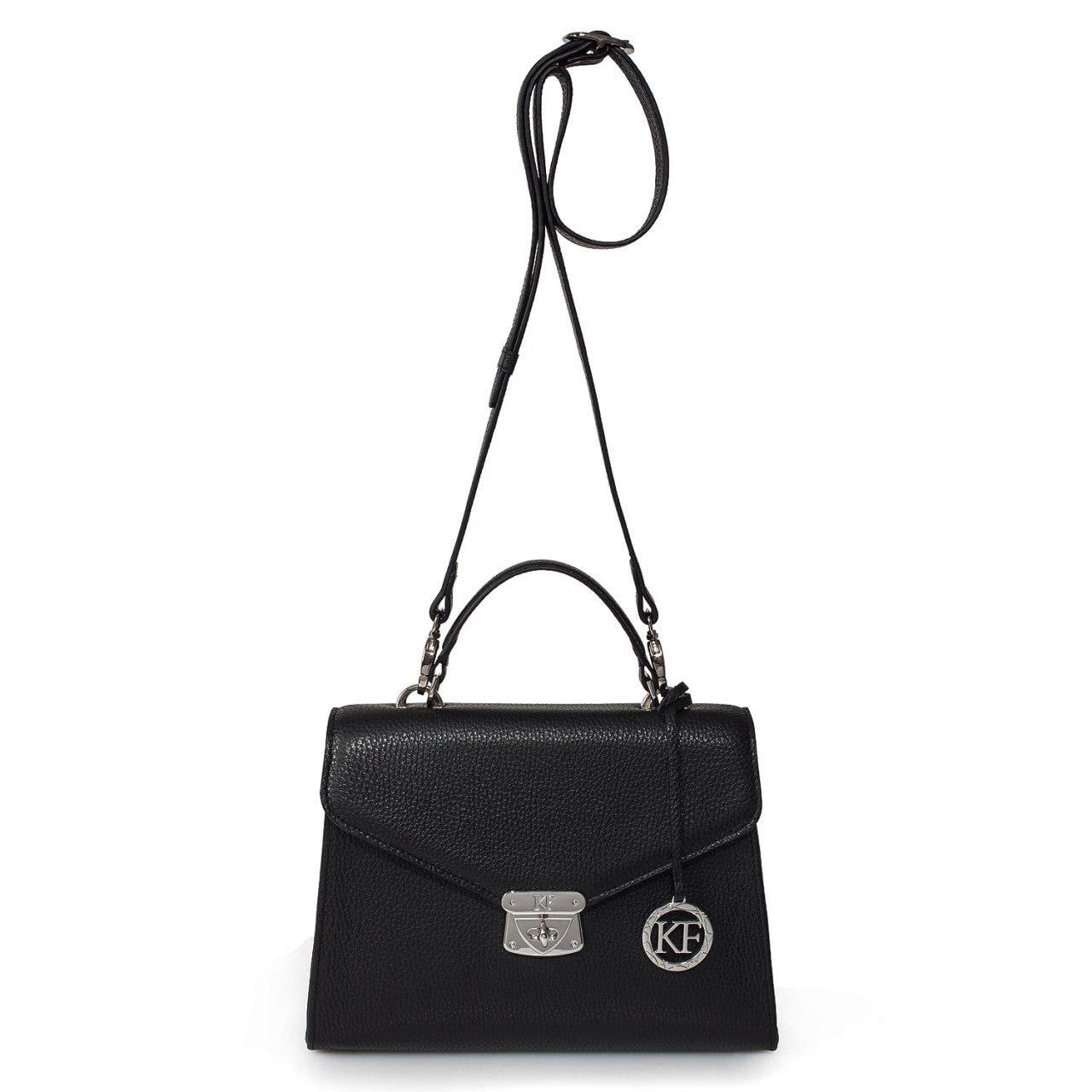 Leather Top Handle Bag, Black Leather Handbag Top Handle, Women's Leather Bag KF-2990 - Image 3