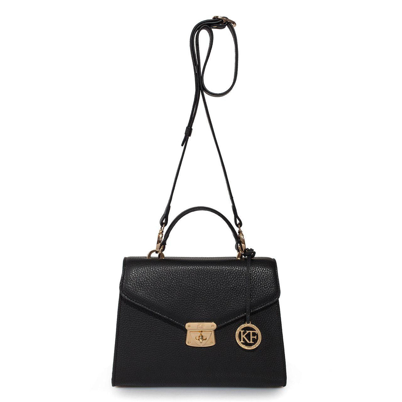 Leather Top Handle Bag, Black Leather Handbag Top Handle, Women's Leather Bag KF-2991 - Image 3