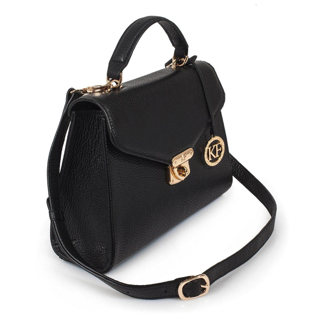 Leather Top Handle Bag, Black Leather Handbag Top Handle, Women's Leather Bag KF-2991 - Image 2