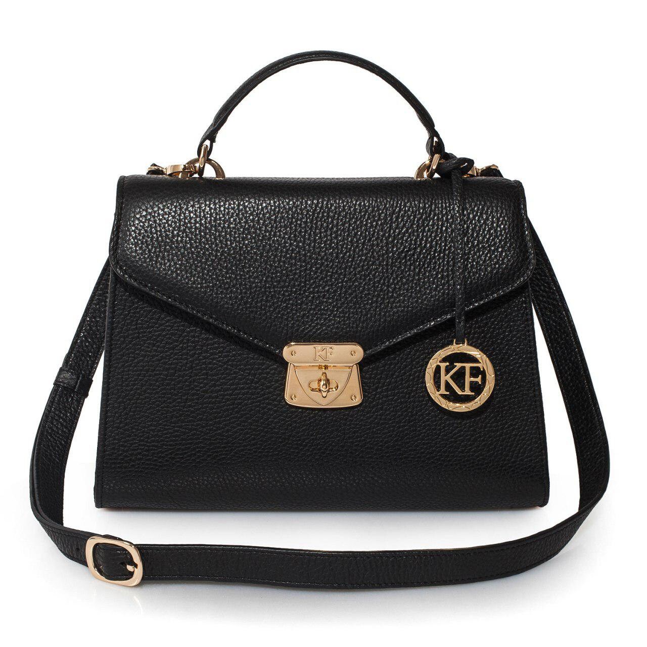 Leather Top Handle Bag, Black Leather Handbag Top Handle, Women's Leather Bag KF-2991
