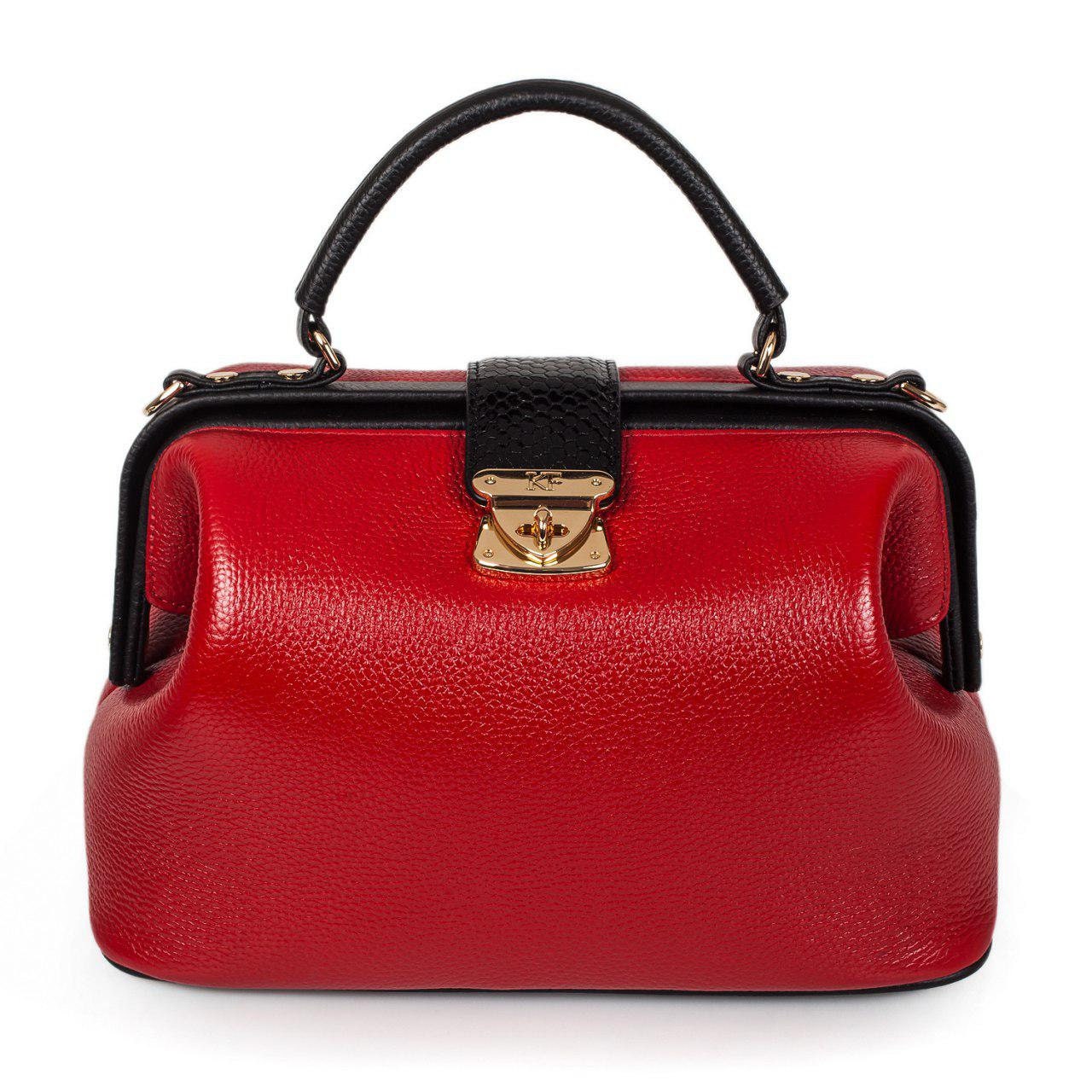 Leather doctor bag for women, Red Leather Handbag Top Handle, Women's Leather doctor Bag, KF-2954 - Image 2