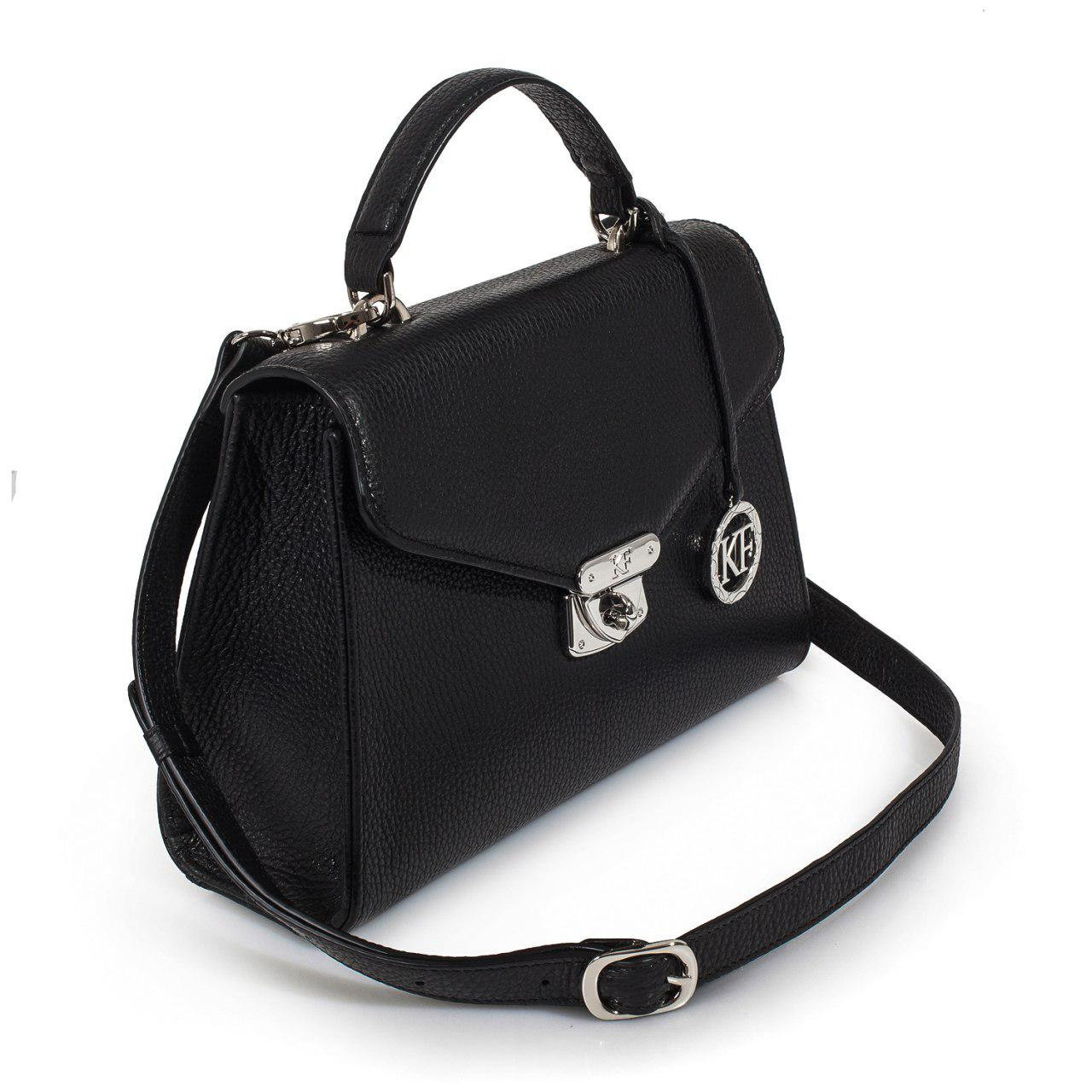 Leather Top Handle Bag, Black Leather Handbag Top Handle, Women's Leather Bag KF-2990 - Image 2