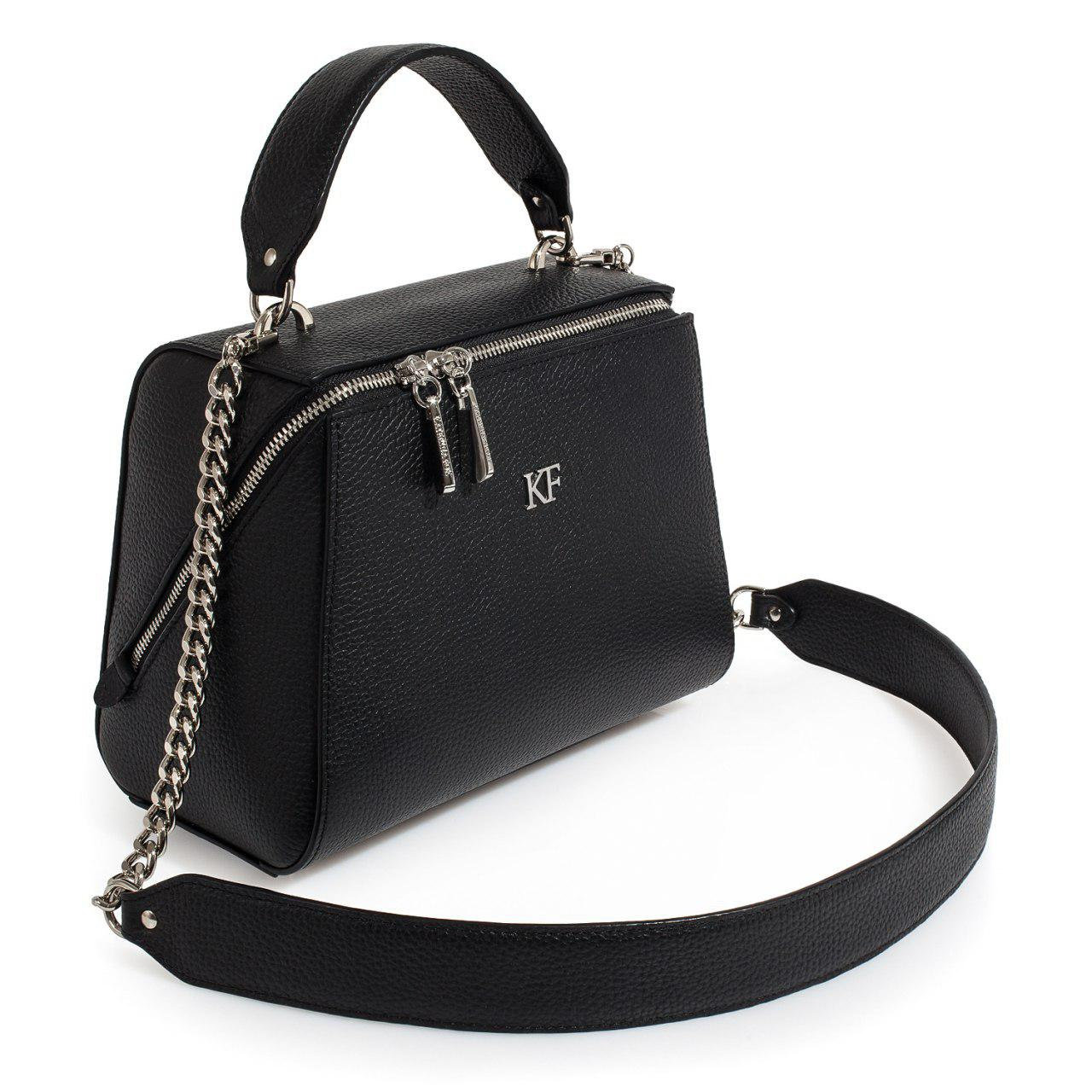 Leather Top Handle Bag, Black Leather Handbag Top Handle, Women's Leather Bag KF-3028 - Image 2