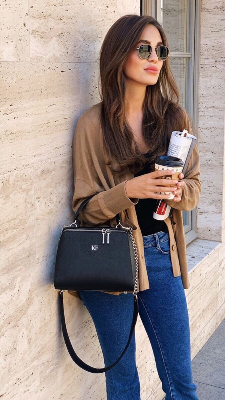 Leather Top Handle Bag, Black Leather Handbag Top Handle, Women's Leather Bag KF-3028 - Image 8