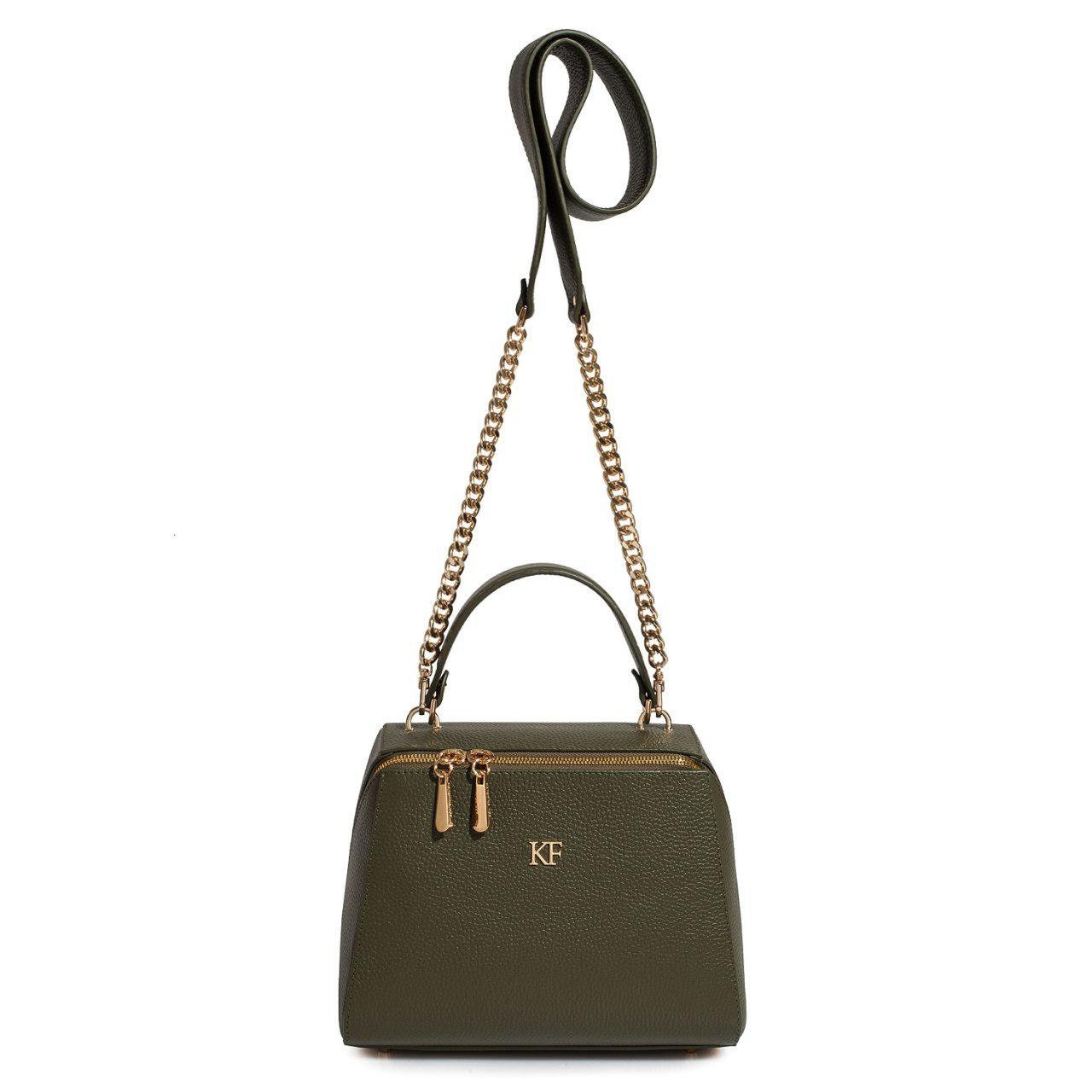 Leather Top Handle Bag, Olive Leather Handbag Top Handle, Women's Leather Bag KF-3161 - Image 3