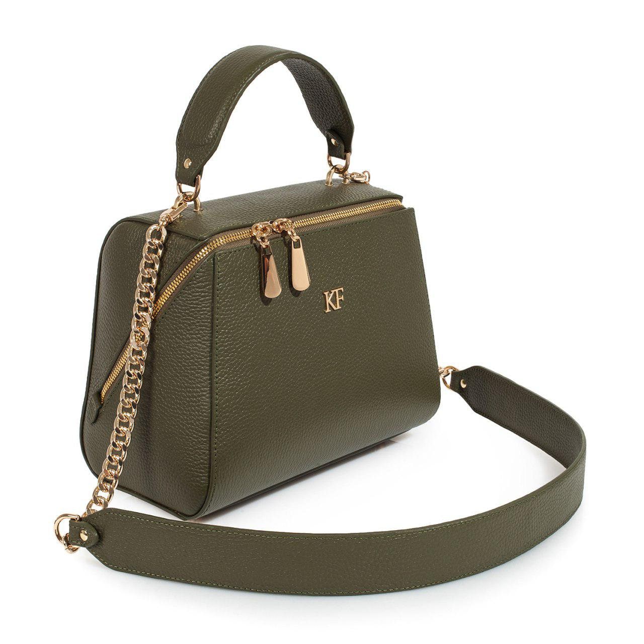 Leather Top Handle Bag, Olive Leather Handbag Top Handle, Women's Leather Bag KF-3161 - Image 2