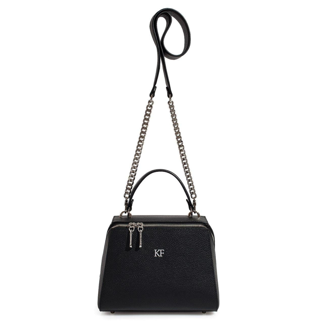 Leather Top Handle Bag, Black Leather Handbag Top Handle, Women's Leather Bag KF-3028 - Image 3