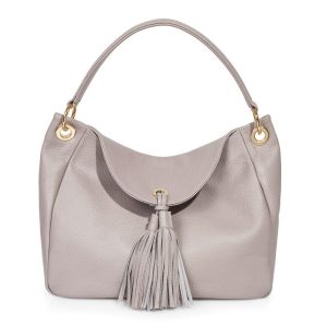 Leather Hobo Bag, Gray Beige Leather Hobo Bag, Women's Leather Hobo Purse KF-3003