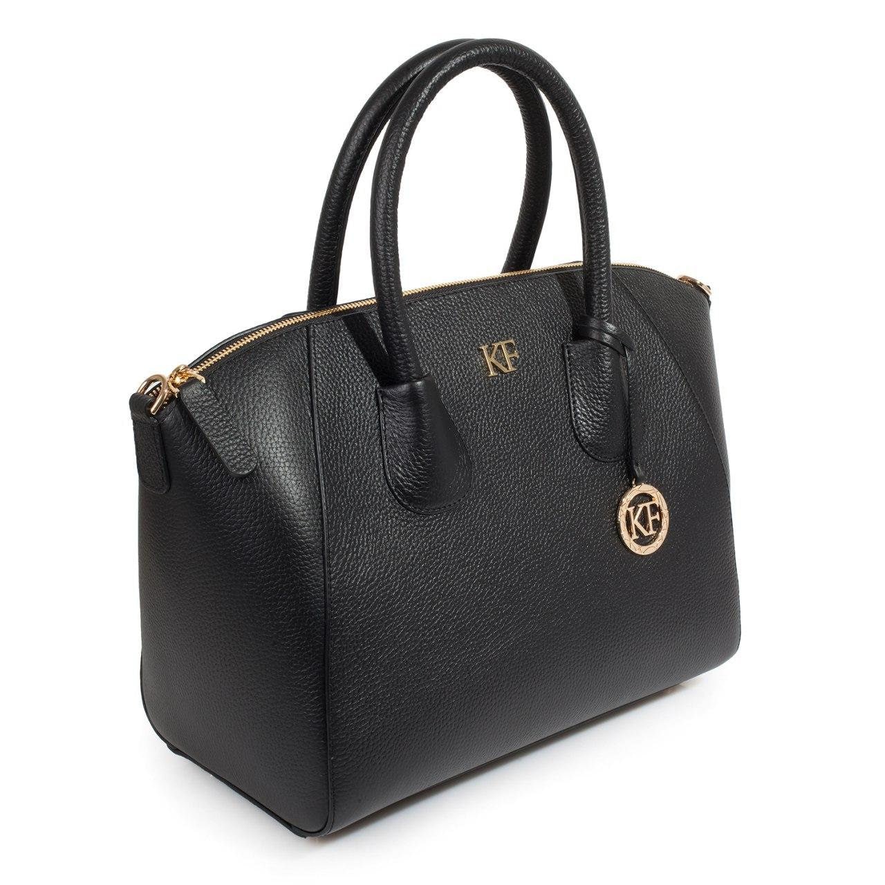 Leather Top Handle Bag, Black Leather Handbag Top Handle, Women's Leather Bag KF-3249 - Image 2