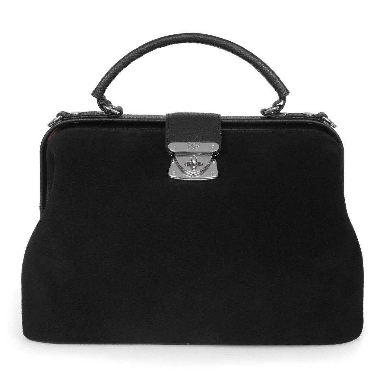 Leather doctor bag for women, Black Leather Handbag Top Handle, Women's Leather doctor Bag, KF-2433 - Image 3