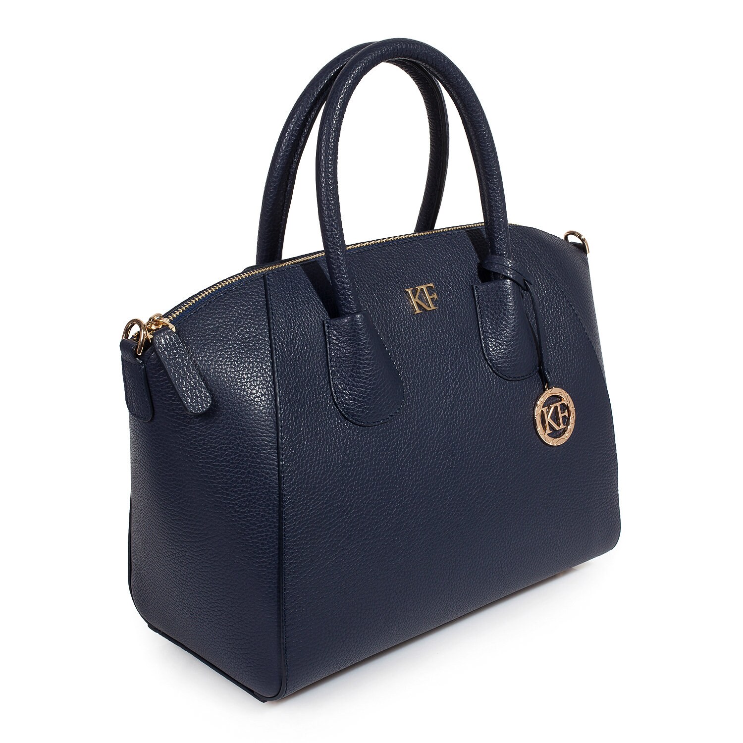 Leather Top Handle Bag, Dark blue Leather Handbag Top Handle, Women's Leather Bag KF-3442 - Image 2