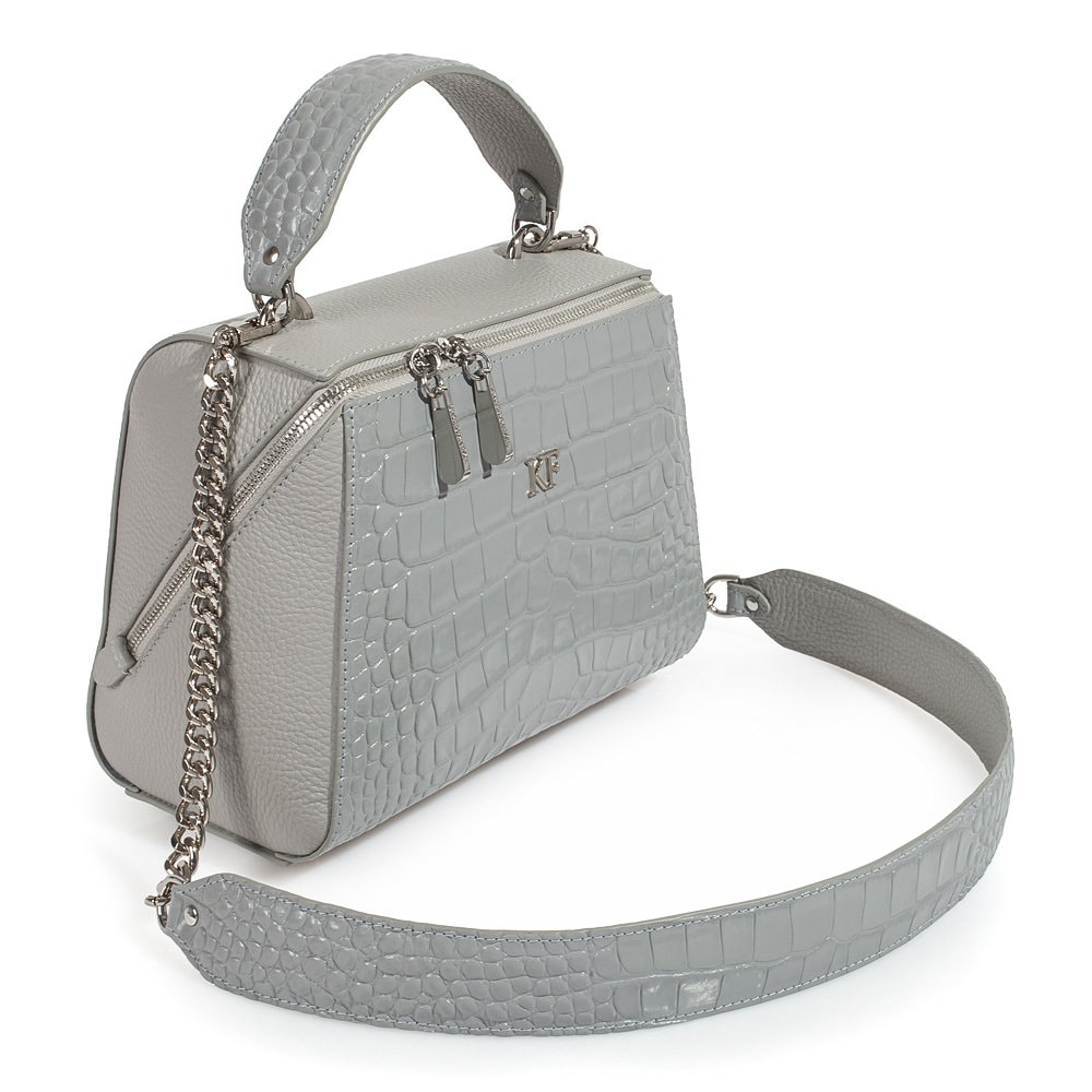 Leather Top Handle Bag, Gray Leather Handbag Top Handle, Women's Leather Bag KF-3512 - Image 2