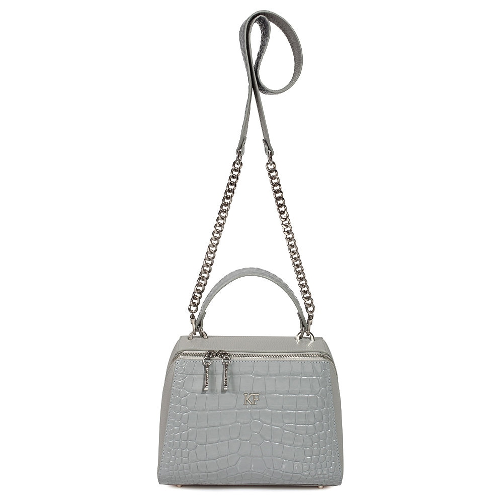 Leather Top Handle Bag, Gray Leather Handbag Top Handle, Women's Leather Bag KF-3512 - Image 3
