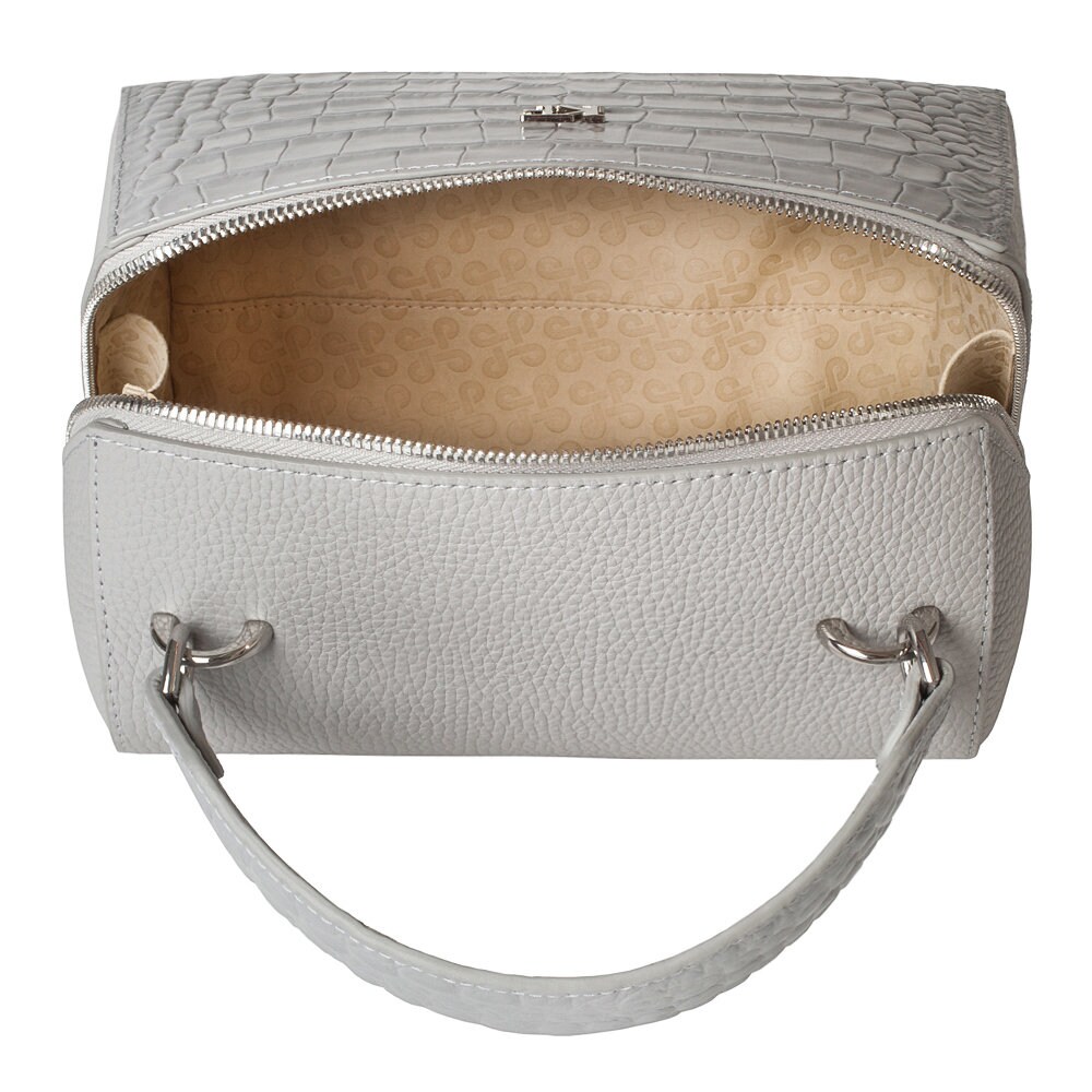 Leather Top Handle Bag, Gray Leather Handbag Top Handle, Women's Leather Bag KF-3512 - Image 5