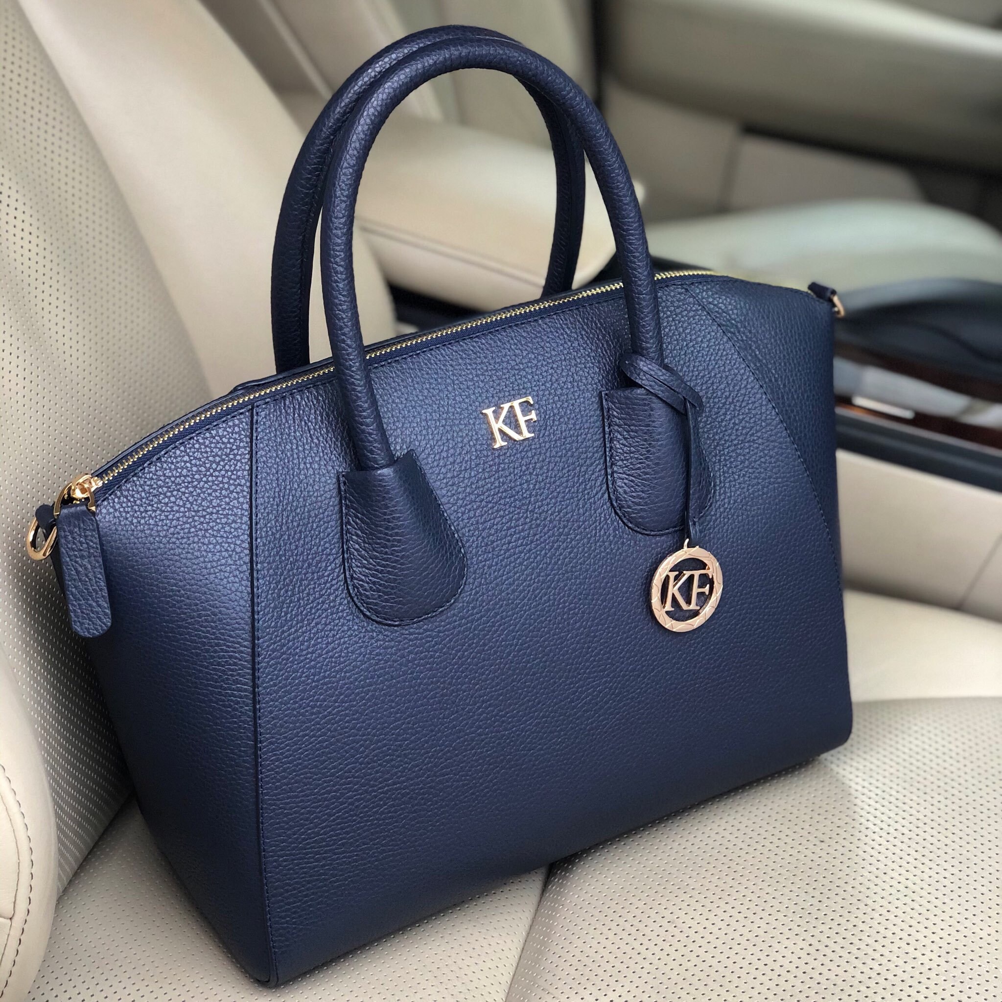 Leather Top Handle Bag, Dark blue Leather Handbag Top Handle, Women's Leather Bag KF-3442 - Image 6