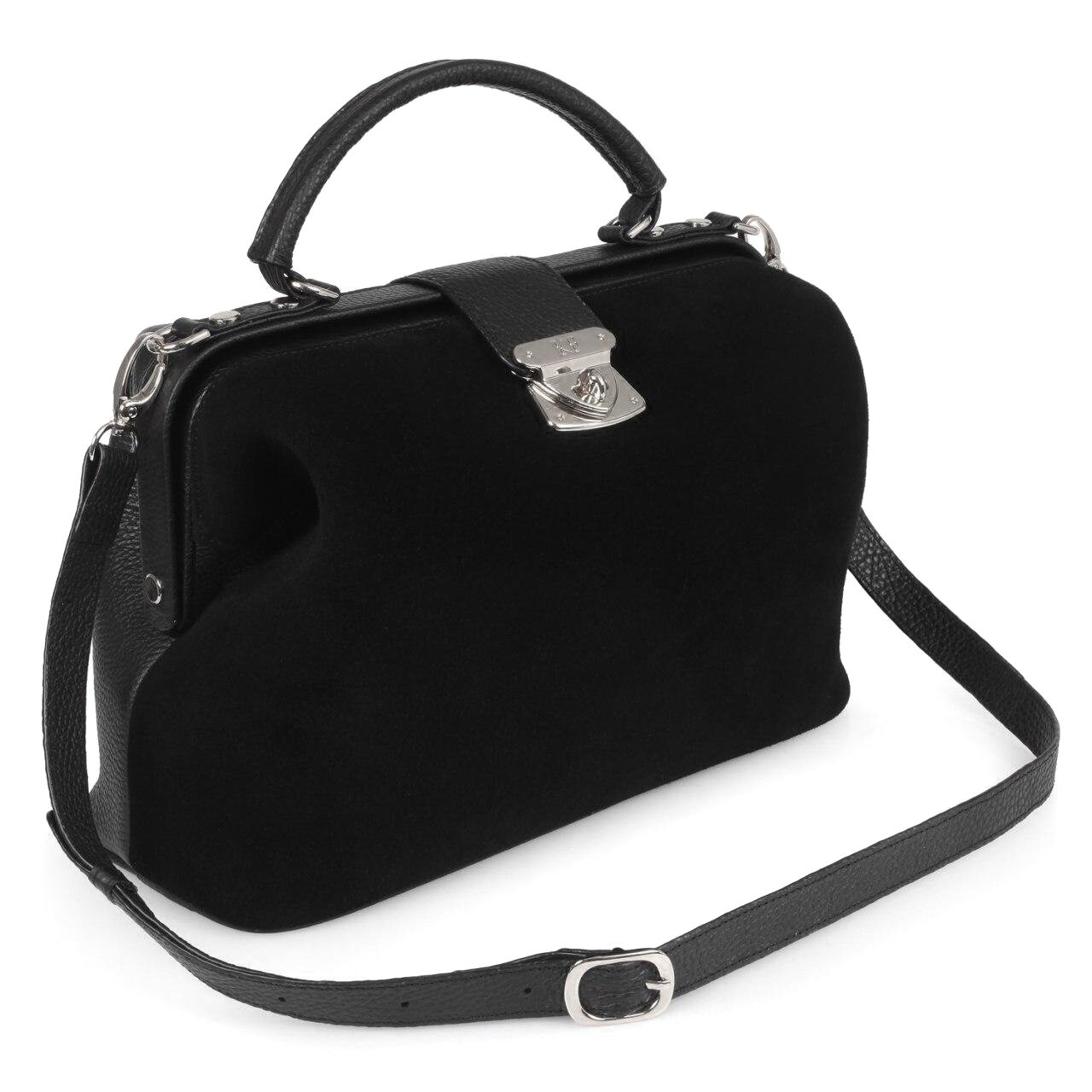 Leather doctor bag for women, Black Leather Handbag Top Handle, Women's Leather doctor Bag, KF-2433 - Image 2