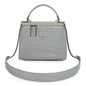 Leather Top Handle Bag, Gray Leather Handbag Top Handle, Women's Leather Bag KF-3512