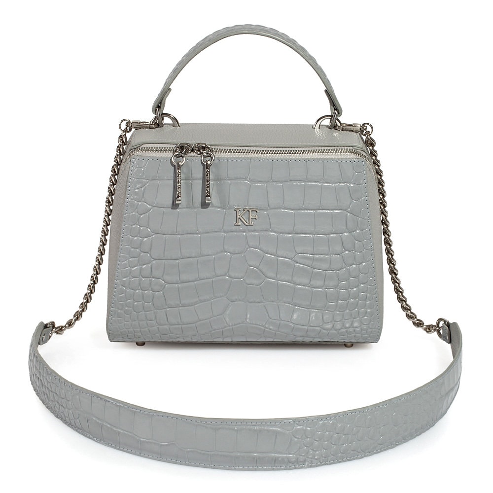 Leather Top Handle Bag, Gray Leather Handbag Top Handle, Women's Leather Bag KF-3512