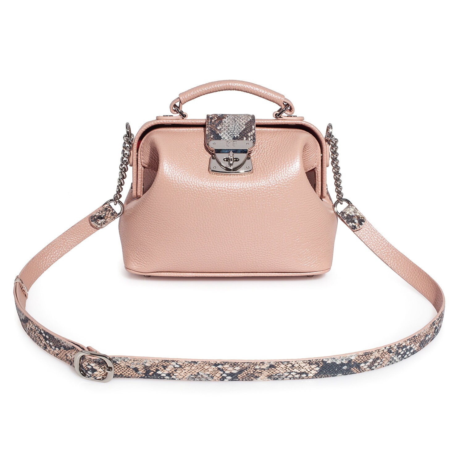 Leather doctor bag for women, Beige pearl Leather Shoulder Bag, Women's Leather doctor bag, Leather bag KF-3602 - Image 2