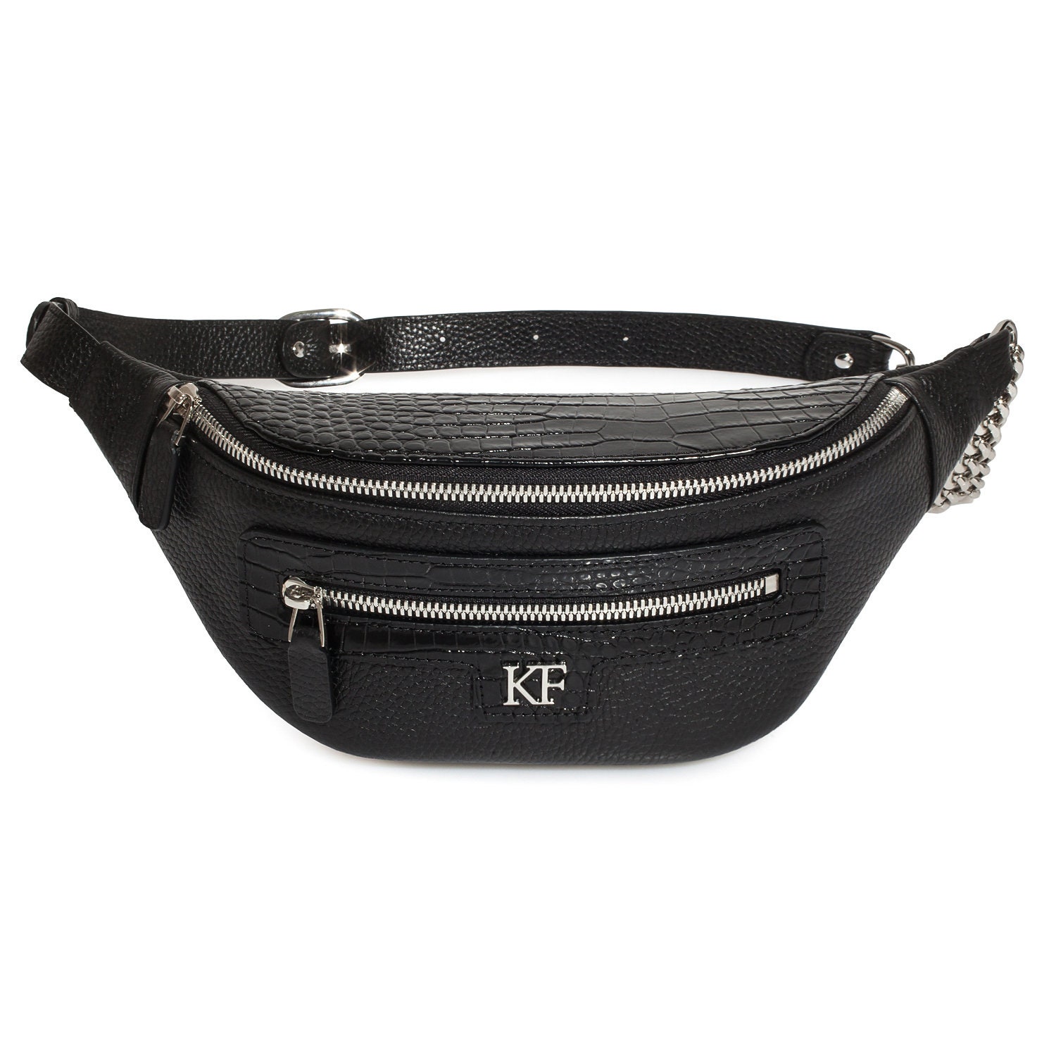 Leather women's Banana bag, Black Leather Banana bag, Women's Bananka bag, Leather belt Bananka bag KF-3758 - Image 3