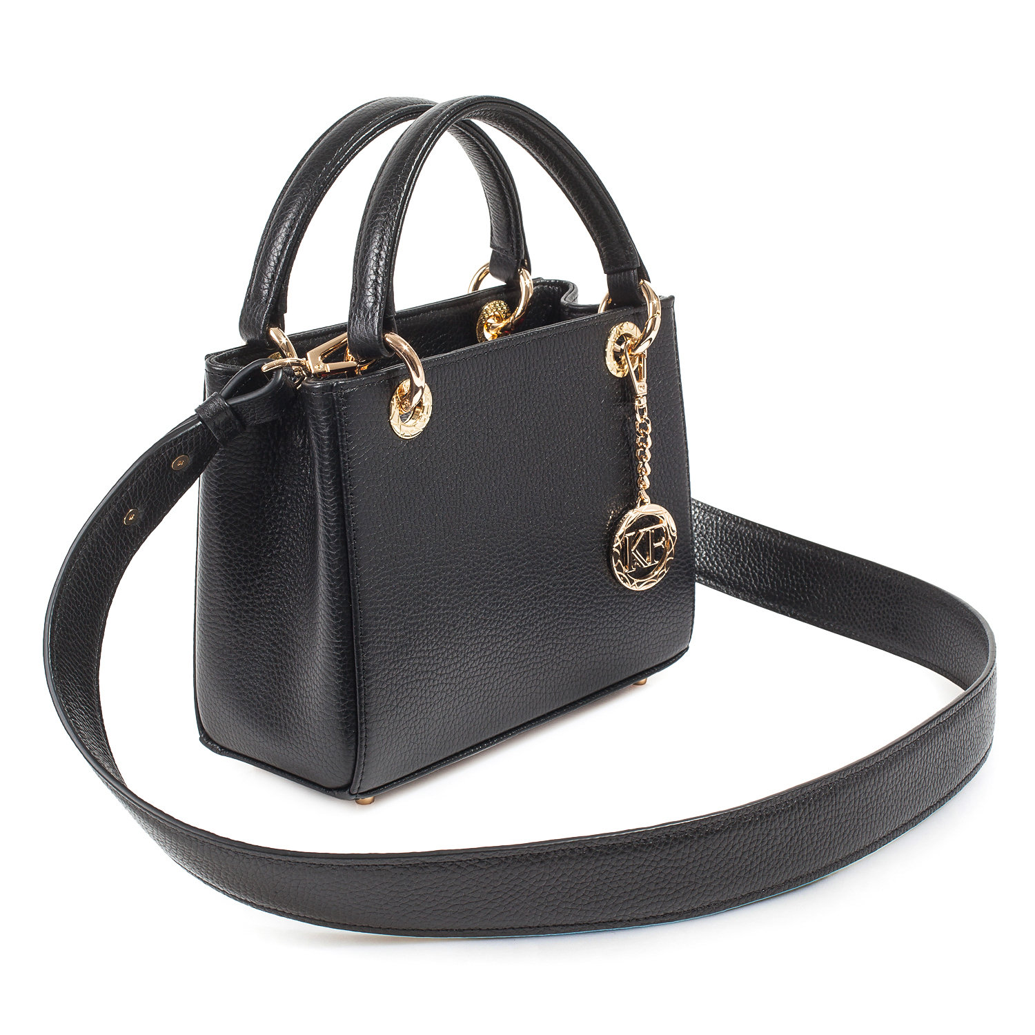 Leather Top Handle Bag, Black Leather Handbag Top Handle, Women's Leather Bag KF-3742 - Image 3