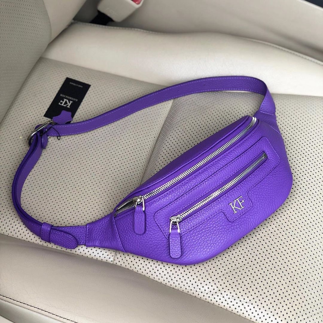 Leather women's Banana bag, Ultraviolet Leather Banana bag, Women's Bananka bag, Leather belt Bananka bag KF-3699 - Image 5