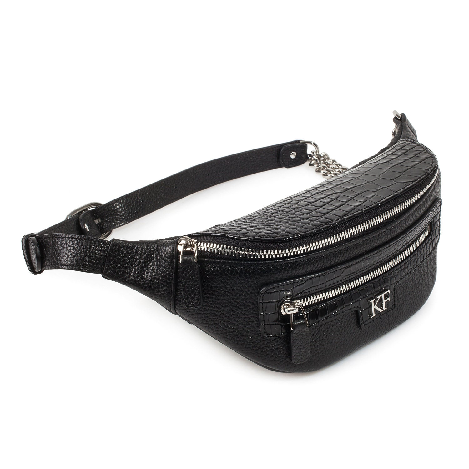 Leather women's Banana bag, Black Leather Banana bag, Women's Bananka bag, Leather belt Bananka bag KF-3758 - Image 2