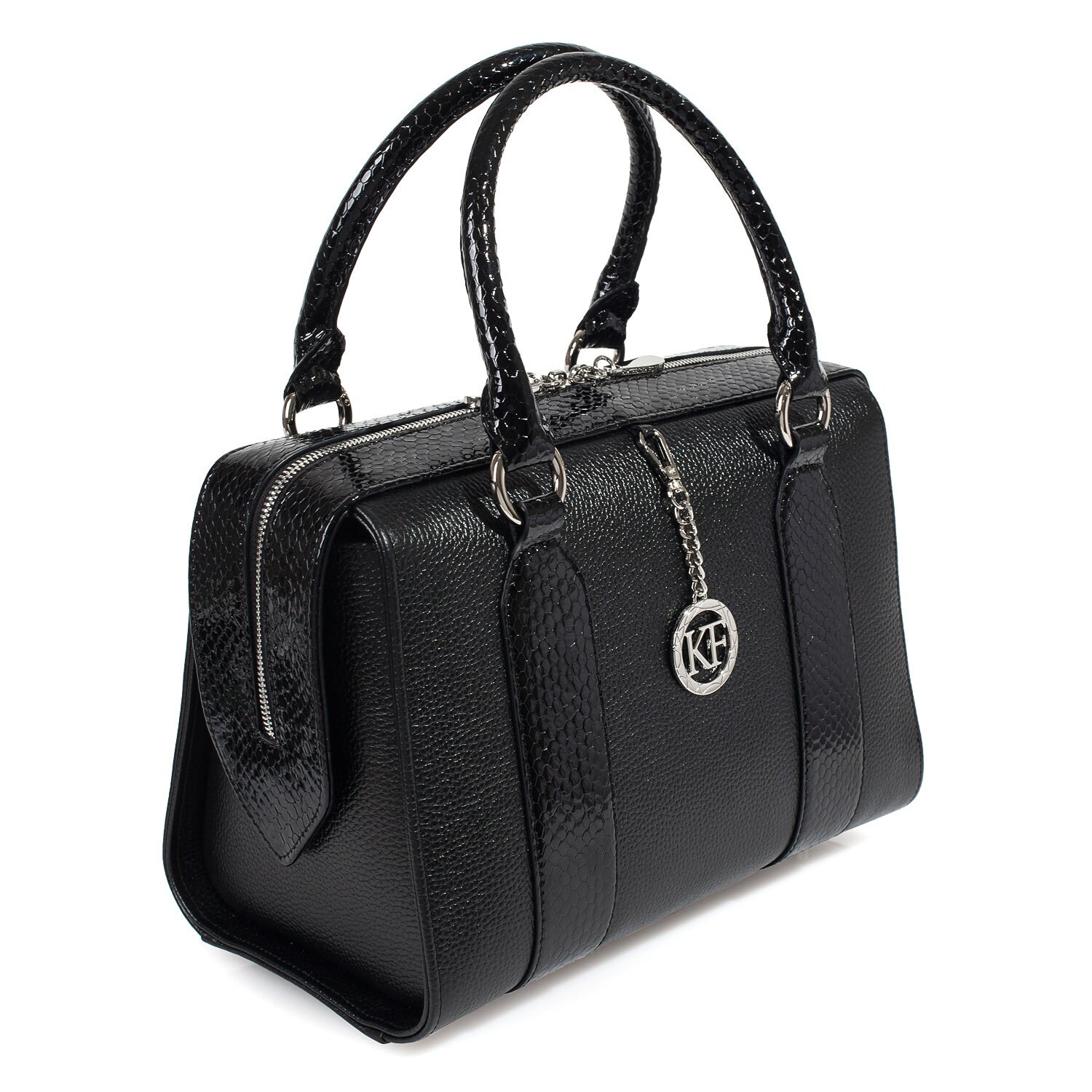 Leather Top Handle Bag, Black Leather Handbag Top Handle, Women's Leather Bag KF-3862 - Image 3