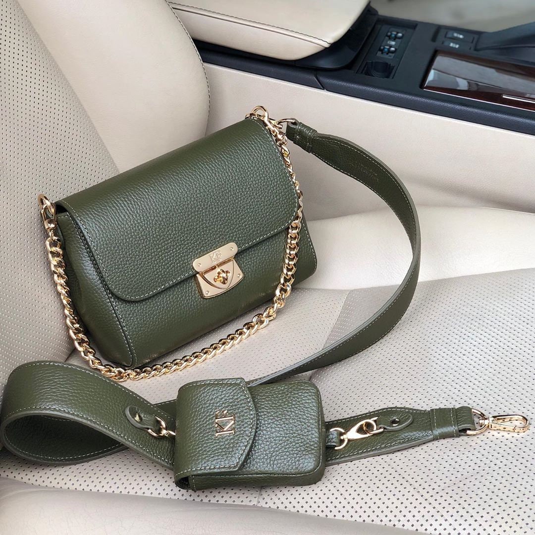 Leather Cross body Bag, Olive Leather Shoulder Bag, Women's Leather Crossbody Bag, Leather bag KF-3810