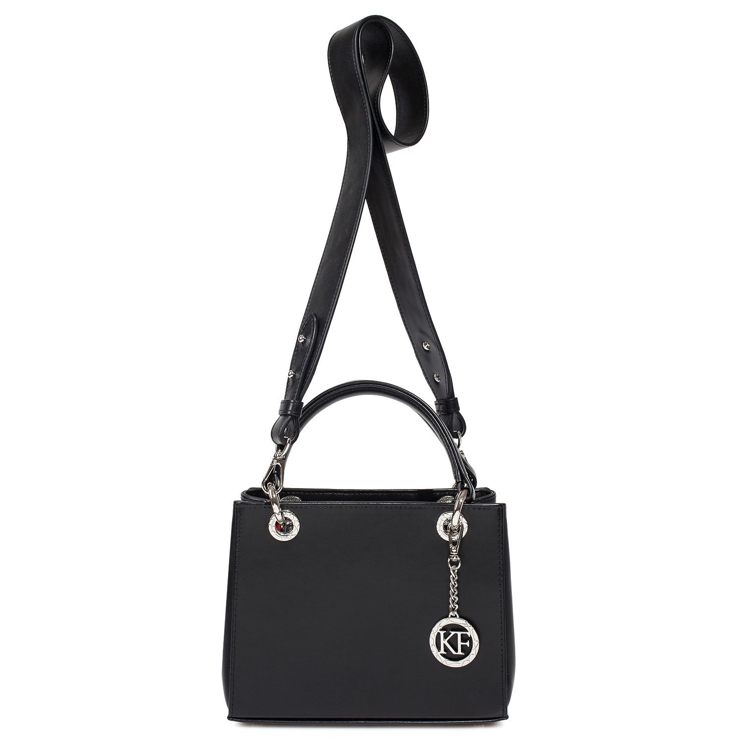 Leather Top Handle Bag, Black Leather Handbag Top Handle, Women's Leather Bag KF-3879 - Image 3