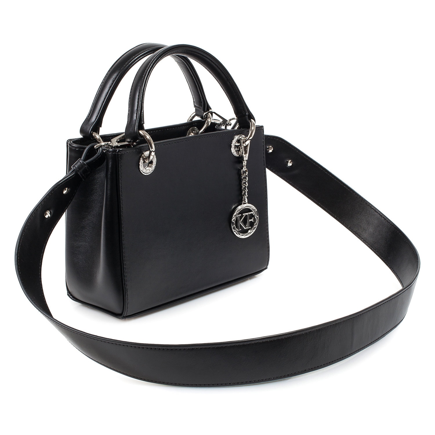 Leather Top Handle Bag, Black Leather Handbag Top Handle, Women's Leather Bag KF-3879 - Image 2