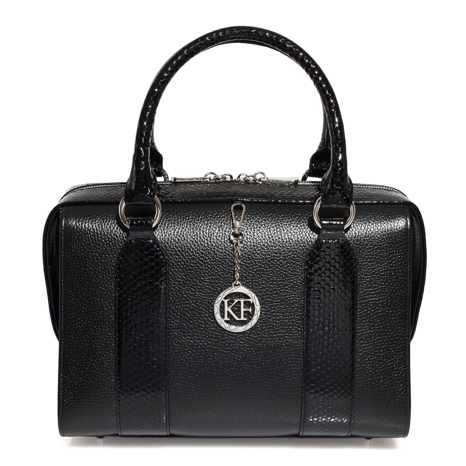 Leather Top Handle Bag, Black Leather Handbag Top Handle, Women's Leather Bag KF-3862 - Image 2