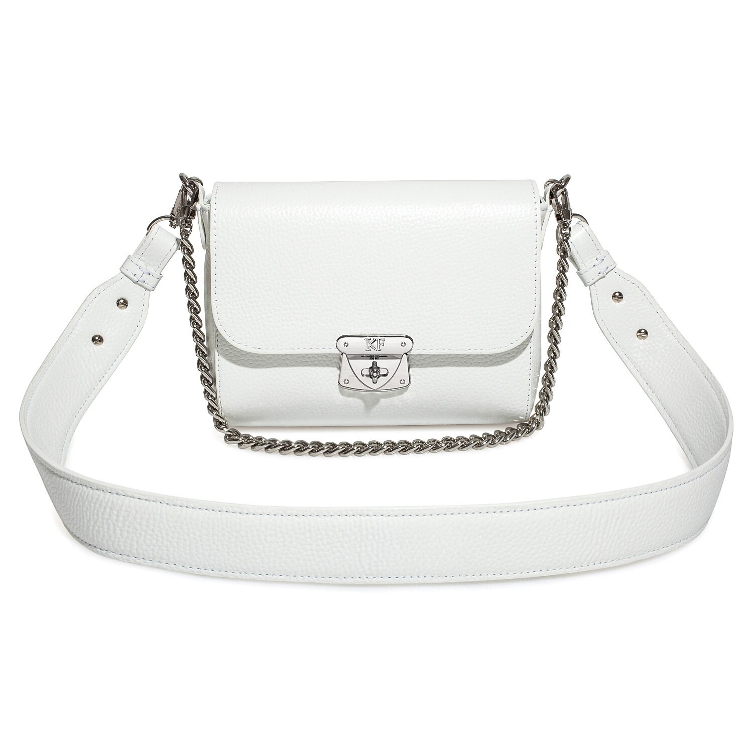 Leather Crossbody Bag, White Leather Shoulder Bag, Women's Leather Cross body Bag, Leather bag KF-3911