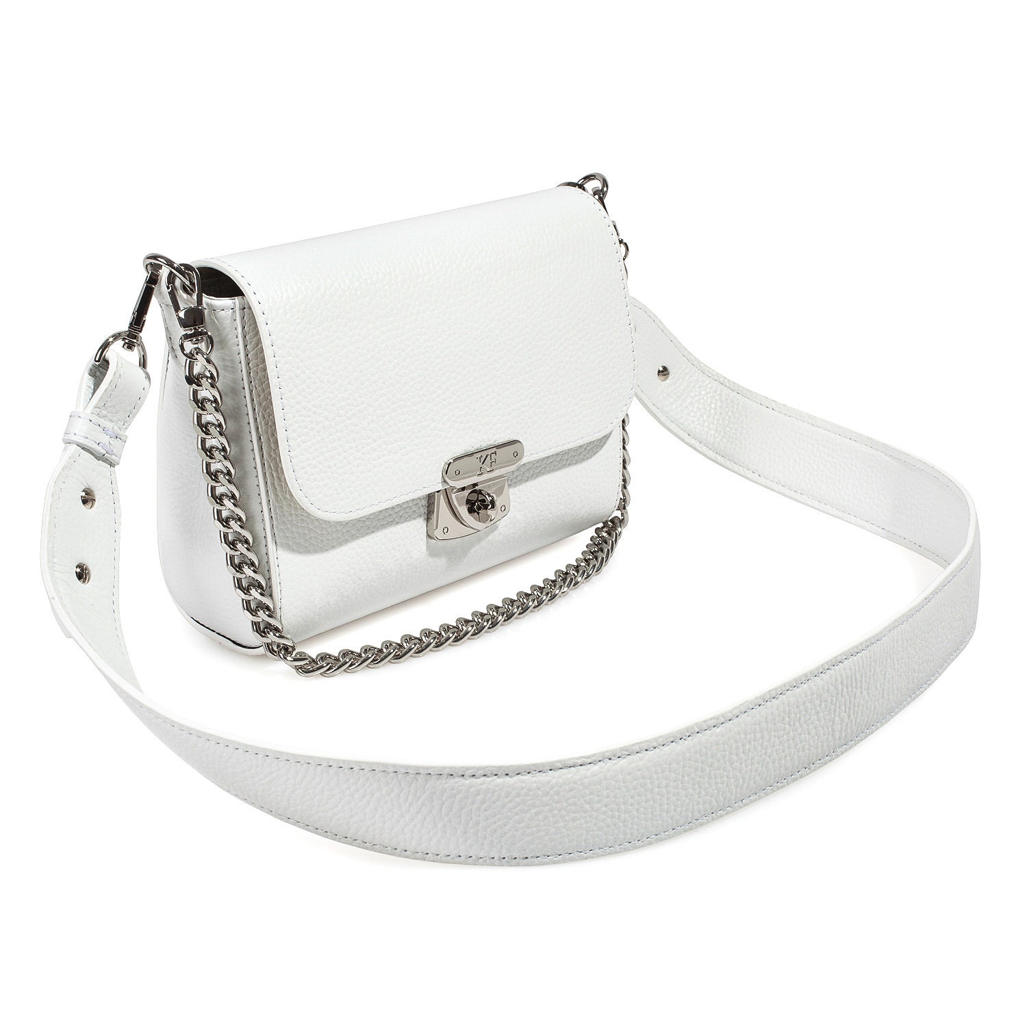 Leather Crossbody Bag, White Leather Shoulder Bag, Women's Leather Cross body Bag, Leather bag KF-3911 - Image 2