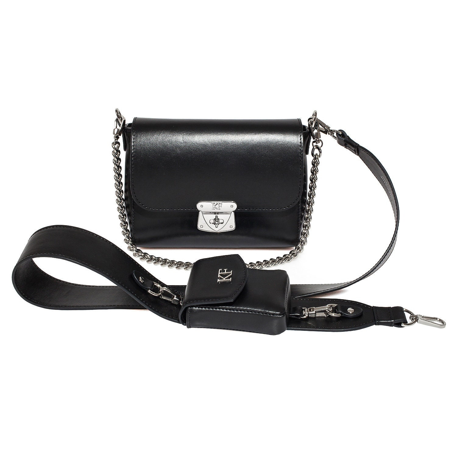 Leather Cross body Bag, Black Leather Shoulder Bag, Women's Leather Crossbody Bag, Leather bag KF-3865 - Image 2