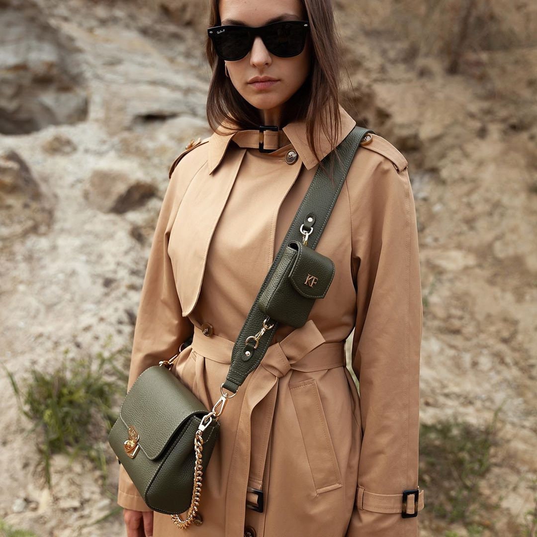 Leather Cross body Bag, Olive Leather Shoulder Bag, Women's Leather Crossbody Bag, Leather bag KF-3810 - Image 7