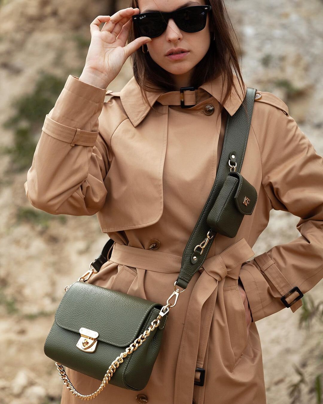 Leather Cross body Bag, Olive Leather Shoulder Bag, Women's Leather Crossbody Bag, Leather bag KF-3810 - Image 6