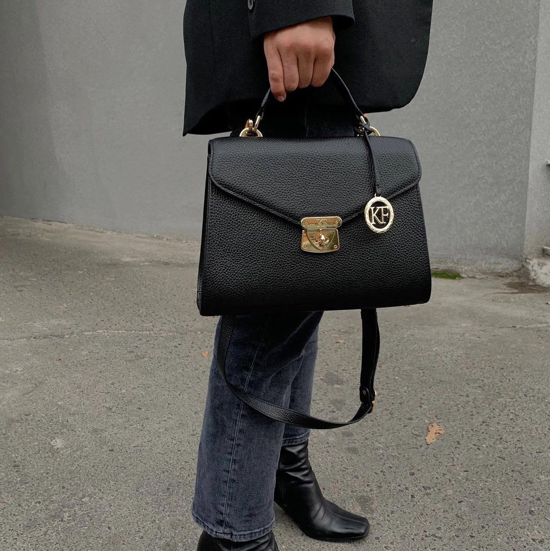 Leather Top Handle Bag, Black Leather Handbag Top Handle, Women's Leather Bag KF-2991 - Image 7