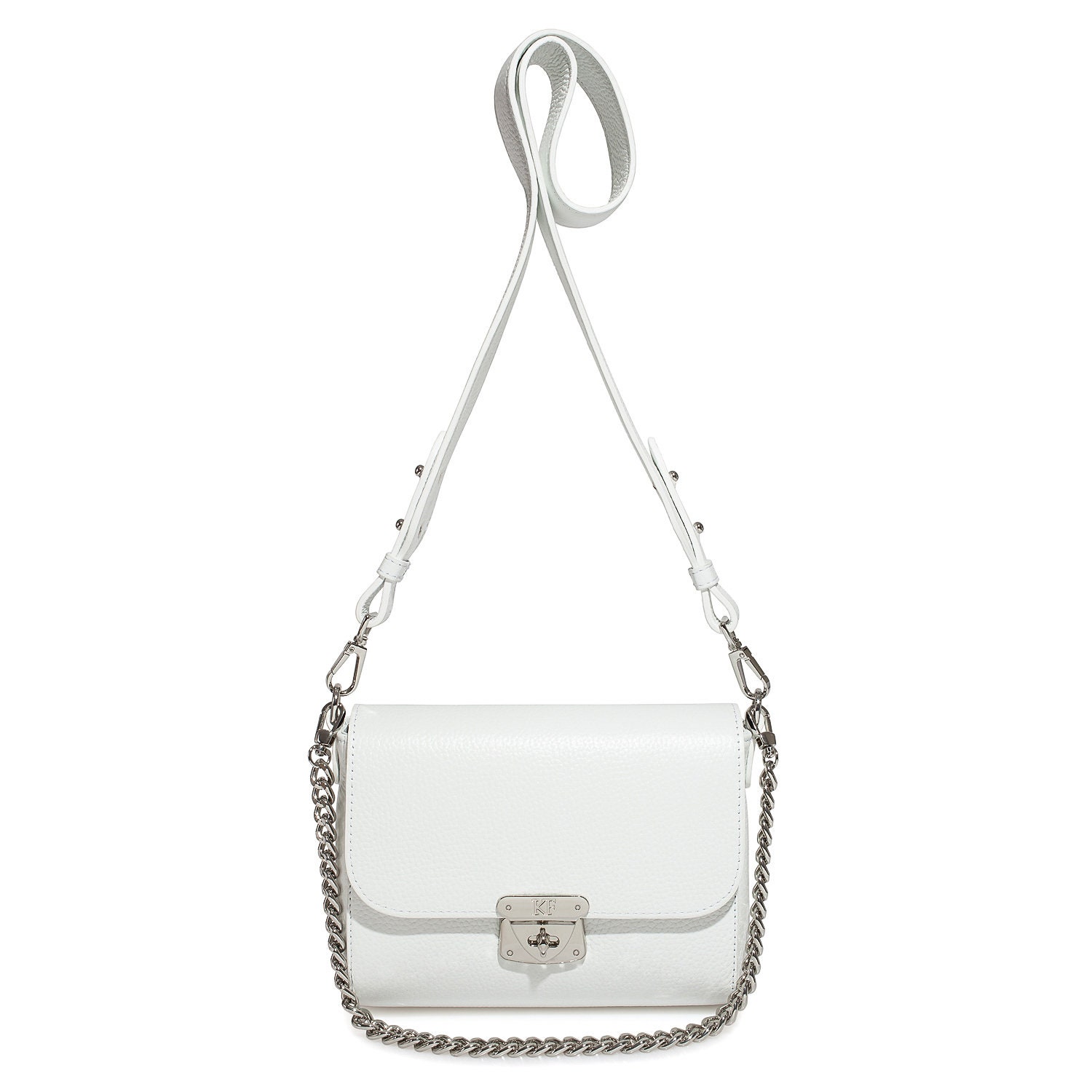 Leather Crossbody Bag, White Leather Shoulder Bag, Women's Leather Cross body Bag, Leather bag KF-3911 - Image 3
