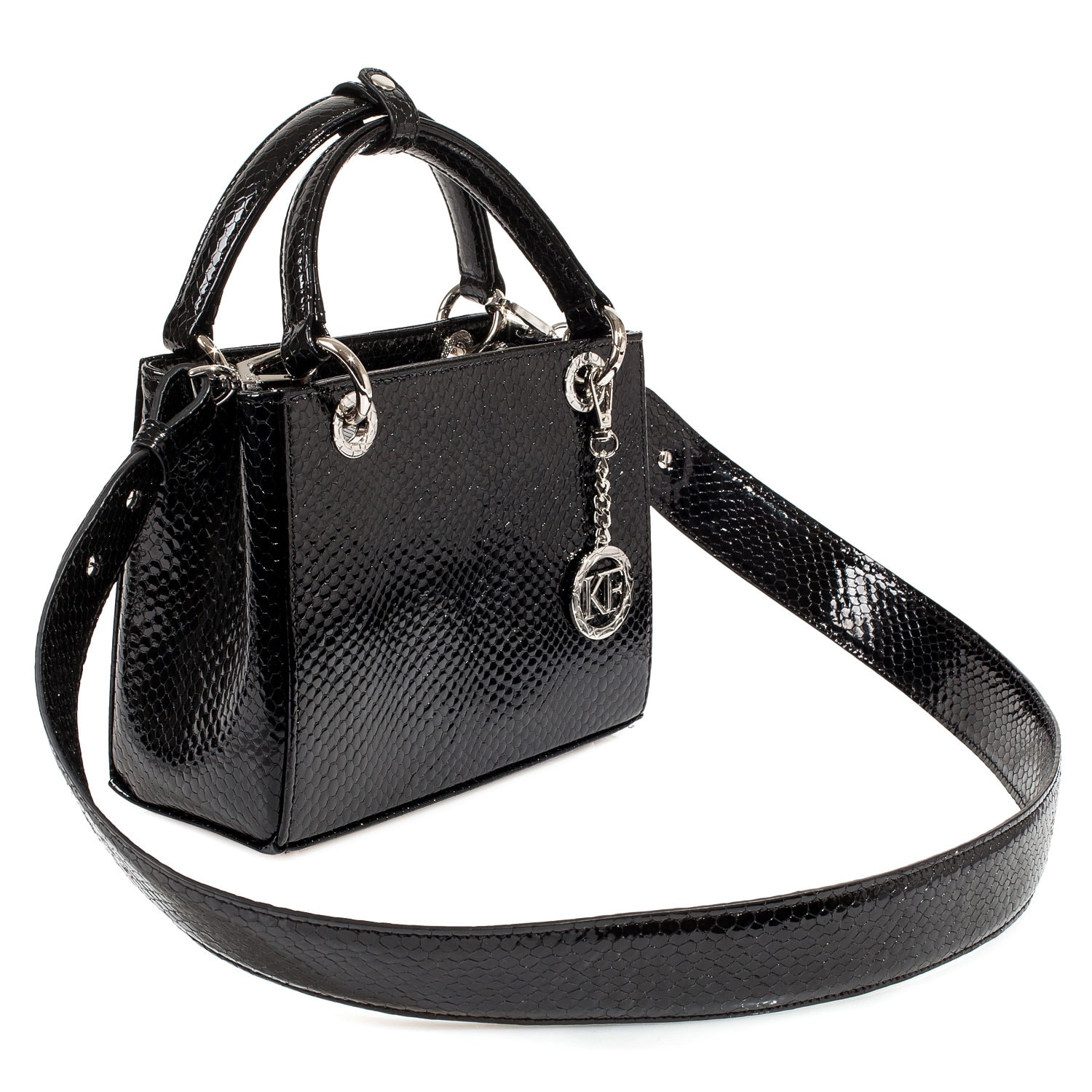 Leather Top Handle Bag, Black Leather Handbag Top Handle, Women's Leather Bag KF-4016 - Image 2