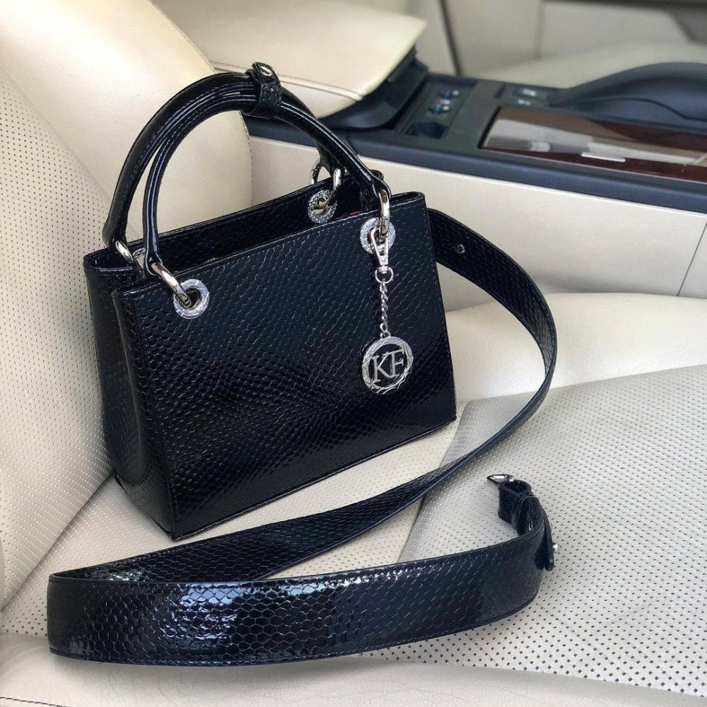 Leather Top Handle Bag, Black Leather Handbag Top Handle, Women's Leather Bag KF-4016 - Image 7