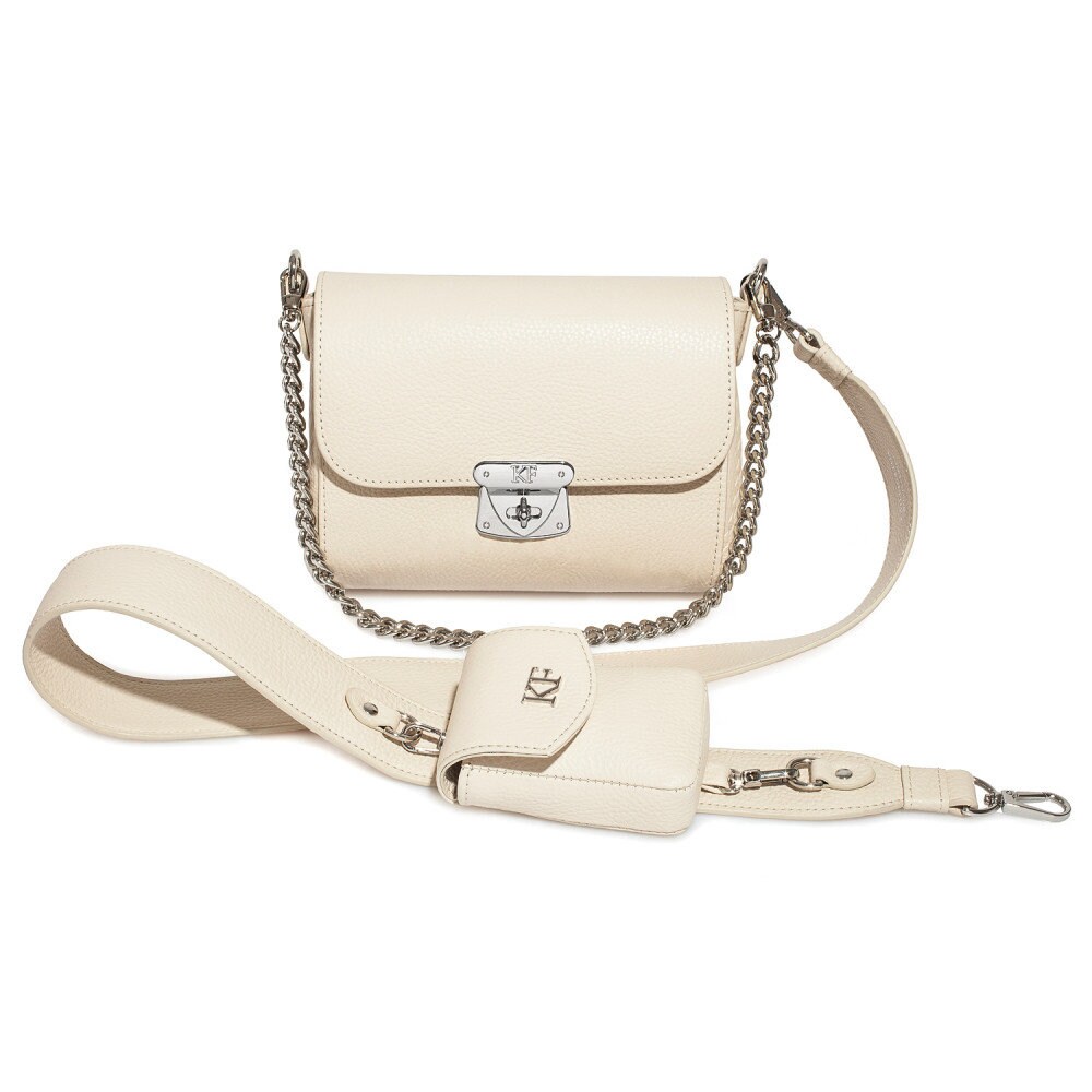 Leather Cross body Bag, Light beige Leather Shoulder Bag, Women's Leather Crossbody Bag, Leather bag KF-4000 - Image 2