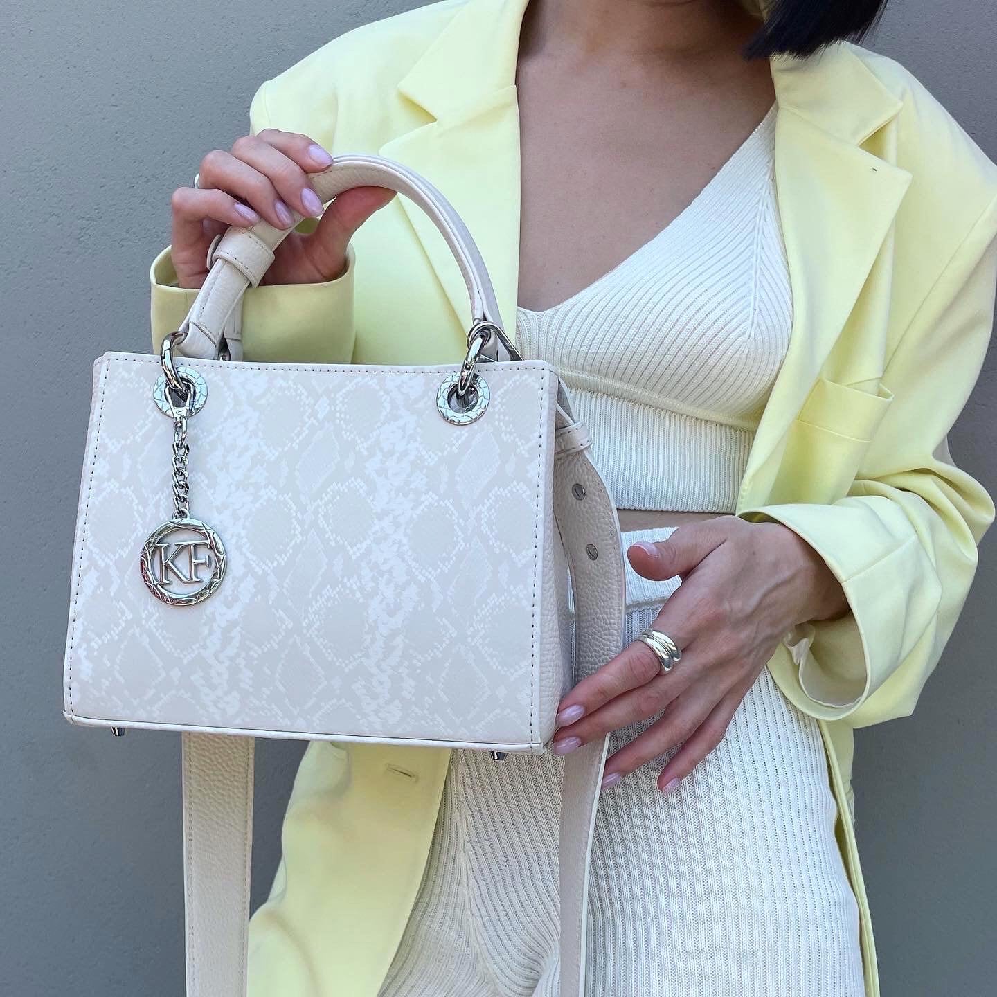 Leather Top Handle Bag, Light beige Leather Handbag Top Handle, Women's Leather Bag KF-4301 - Image 7