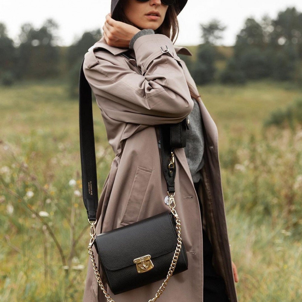 Leather Cross body Bag, Black Leather Shoulder Bag, Women's Leather Crossbody Bag, Leather bag KF-3809 - Image 7