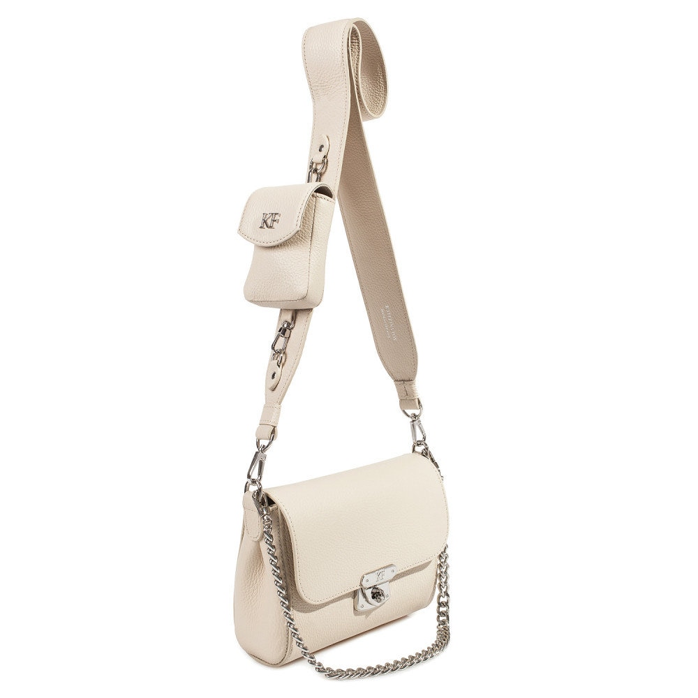 Leather Cross body Bag, Light beige Leather Shoulder Bag, Women's Leather Crossbody Bag, Leather bag KF-4000 - Image 3