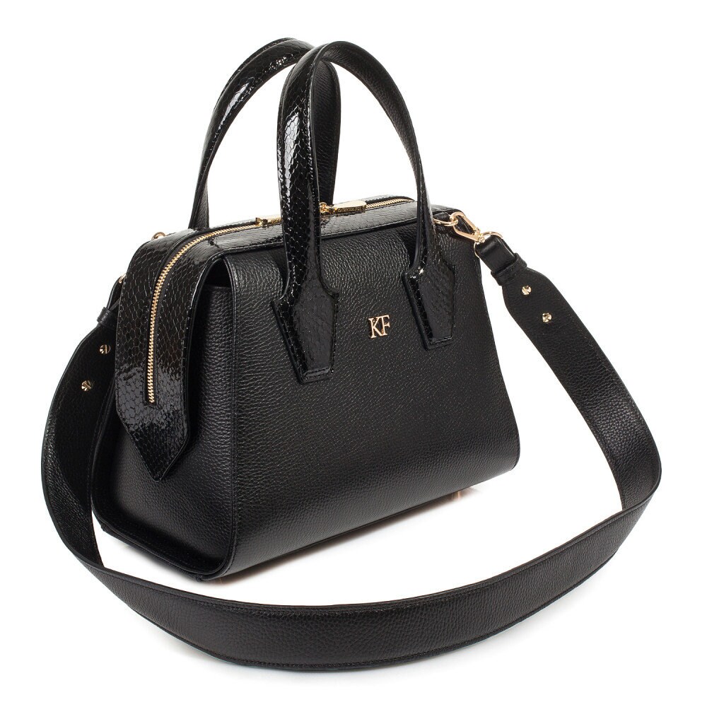 Leather Top Handle Bag, Black Leather Handbag Top Handle, Women's Leather Bag KF-4047 - Image 2