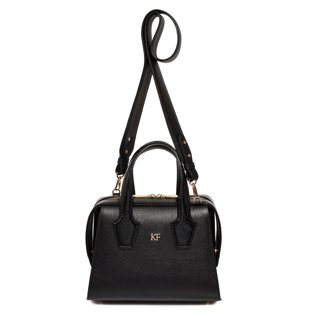 Leather Top Handle Bag, Black Leather Handbag Top Handle, Women's Leather Bag KF-4047 - Image 3