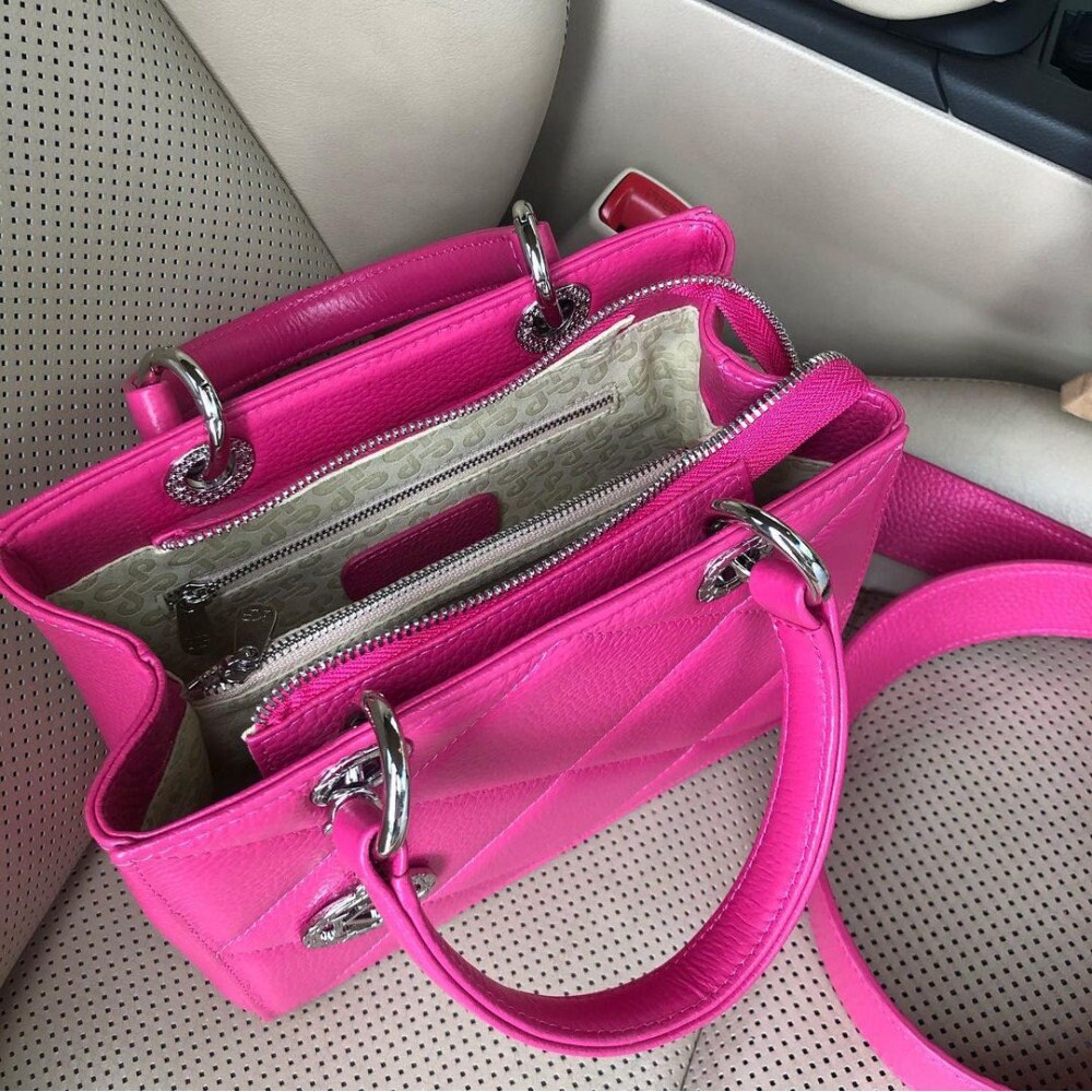 Leather Top Handle Bag, Pink Leather Handbag Top Handle, Women's Leather Bag KF-4364 - Image 2