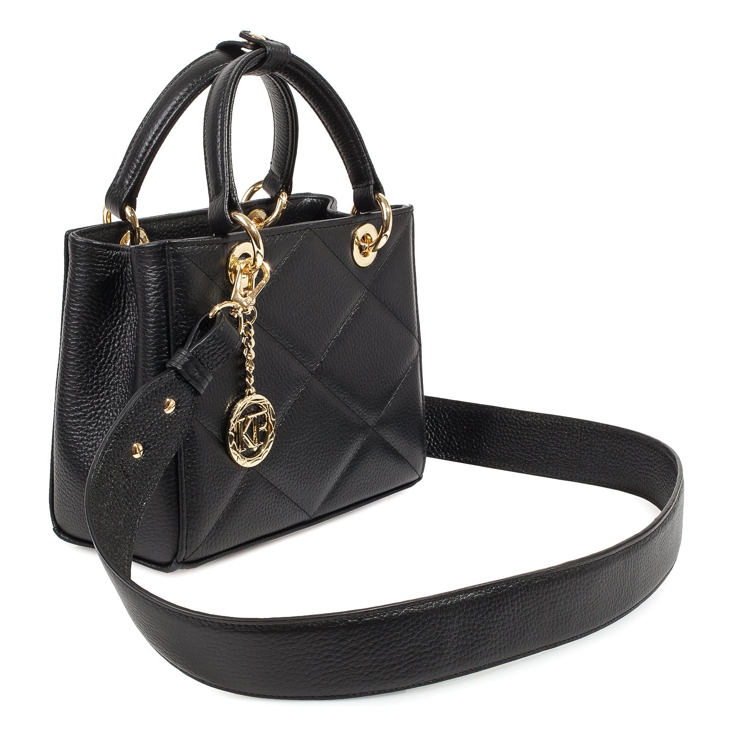 Leather Top Handle Bag, Black Leather Handbag Top Handle, Women's Leather Bag KF-4505 - Image 2