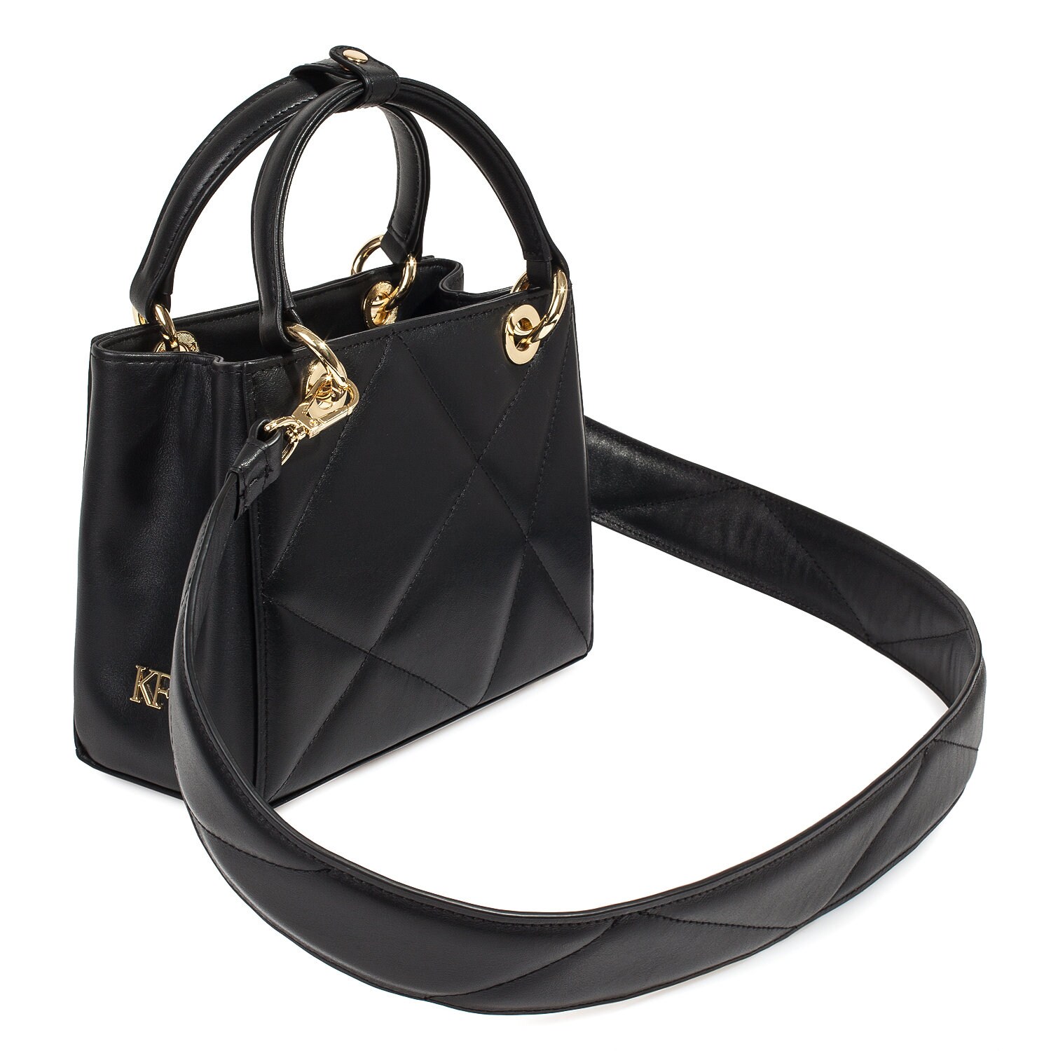 Leather Top Handle Bag, Black Leather Handbag Top Handle, Women's Leather Bag KF-4481 - Image 3